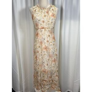 Le Ragazze Womens Sleeveless Midi Dress Size Large Floral Silk Blend Lined Italy